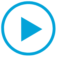 Blue play button inside a blue circle on a white background