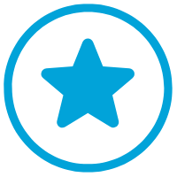 Blue star inside a blue circle outline on a white background