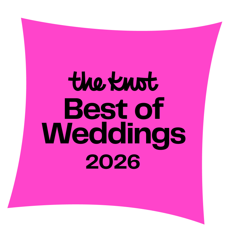 Pink square logo with black text reading “the knot Best of Weddings 2026”