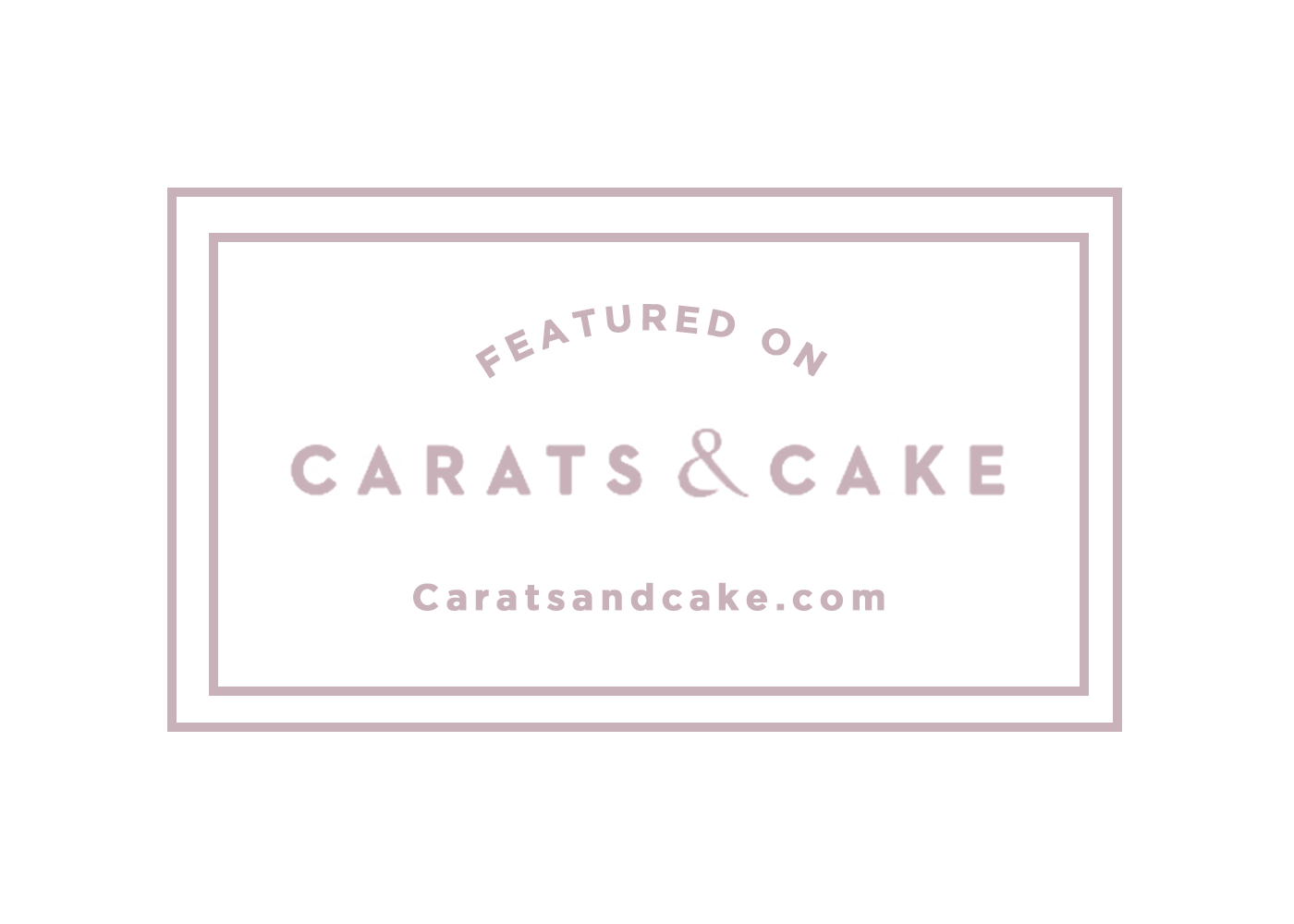 Featured on Carats & Cake logo in soft blush tones with framed border and website URL