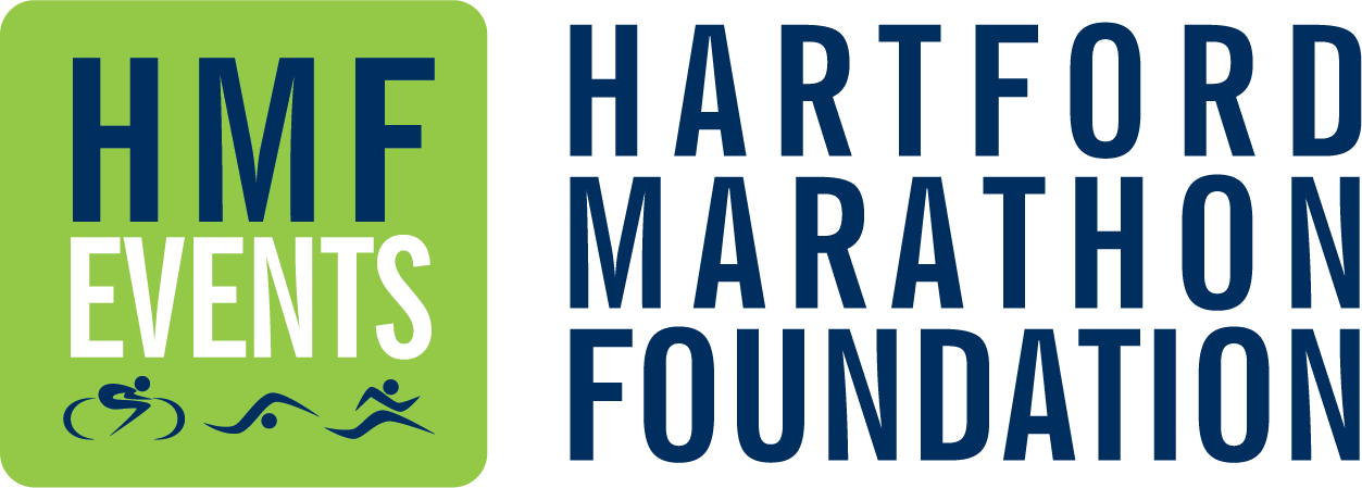Hartford Marathon Foundation logo with green HMF Events icon and navy text on white background