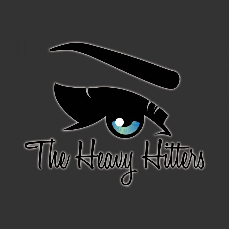 Logo with a stylized eye and eyebrow above the words “The Heavy Hitters” on a dark gray background