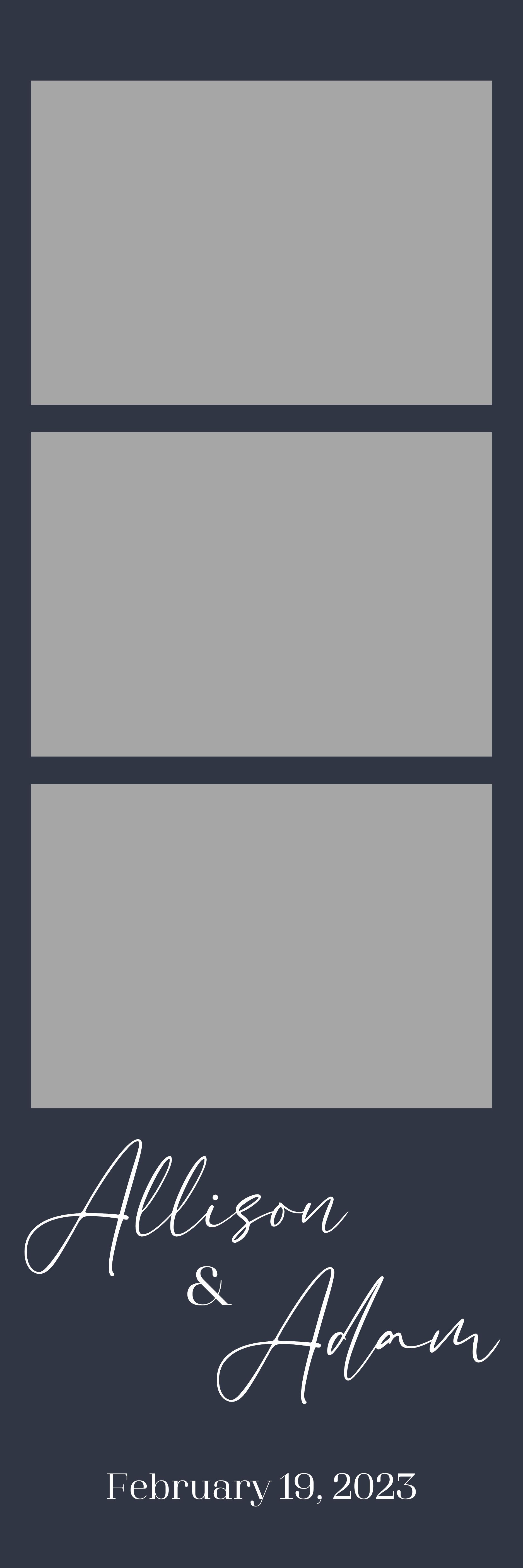 Dark vertical poster with three gray rectangles and white cursive text at the bottom.