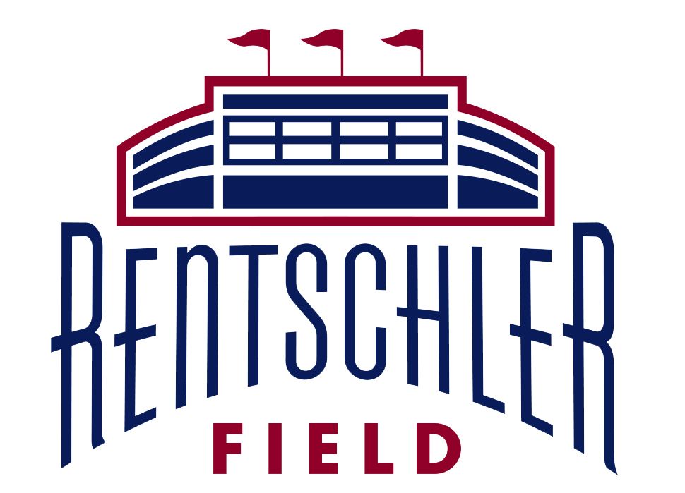Rentschler Field logo in navy and red with a stylized stadium icon