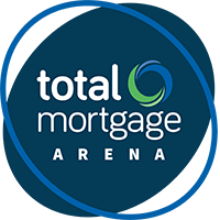 Total Mortgage Arena logo in blue, white, and teal circle design