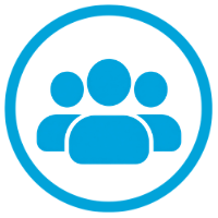 Blue group icon with three people inside a circle