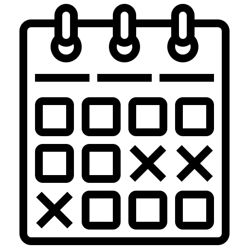 Black outline calendar icon with several marked squares and X symbols