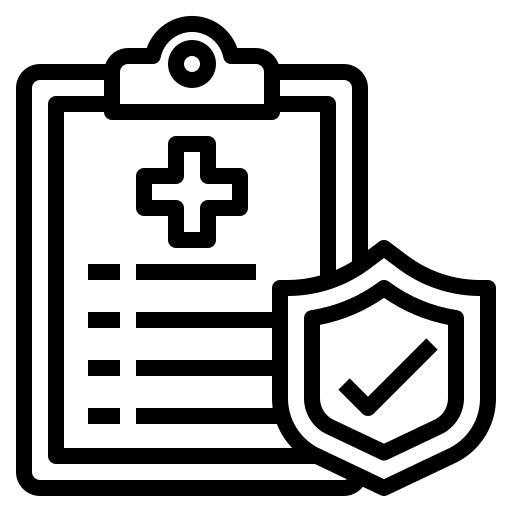 Clipboard with medical cross and shield checkmark icon