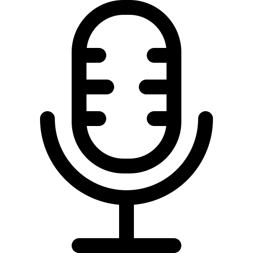 Black microphone icon on a white background