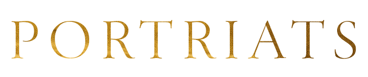 Gold serif text reading “PORTRIATS” on a white background