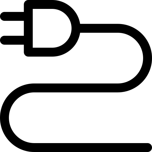 Black electrical plug and cord icon on a white background