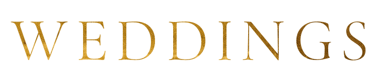 Gold serif text reading “WEDDINGS” on a white background
