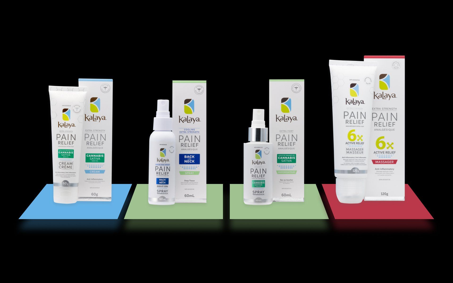 A display of various types of pain relief products