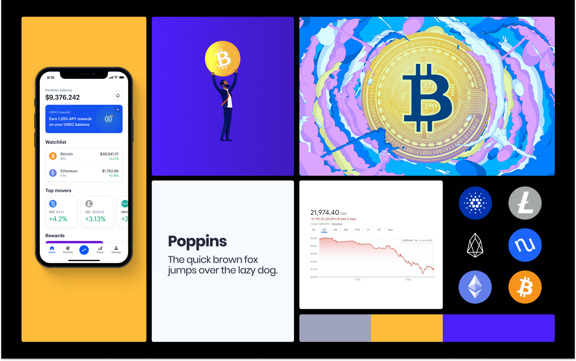 A man is holding a bitcoin in his hand next to a phone.