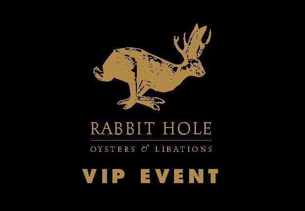 Black and gold Rabbit Hole Sisters of Liberation VIP event poster with leaping rabbit logo