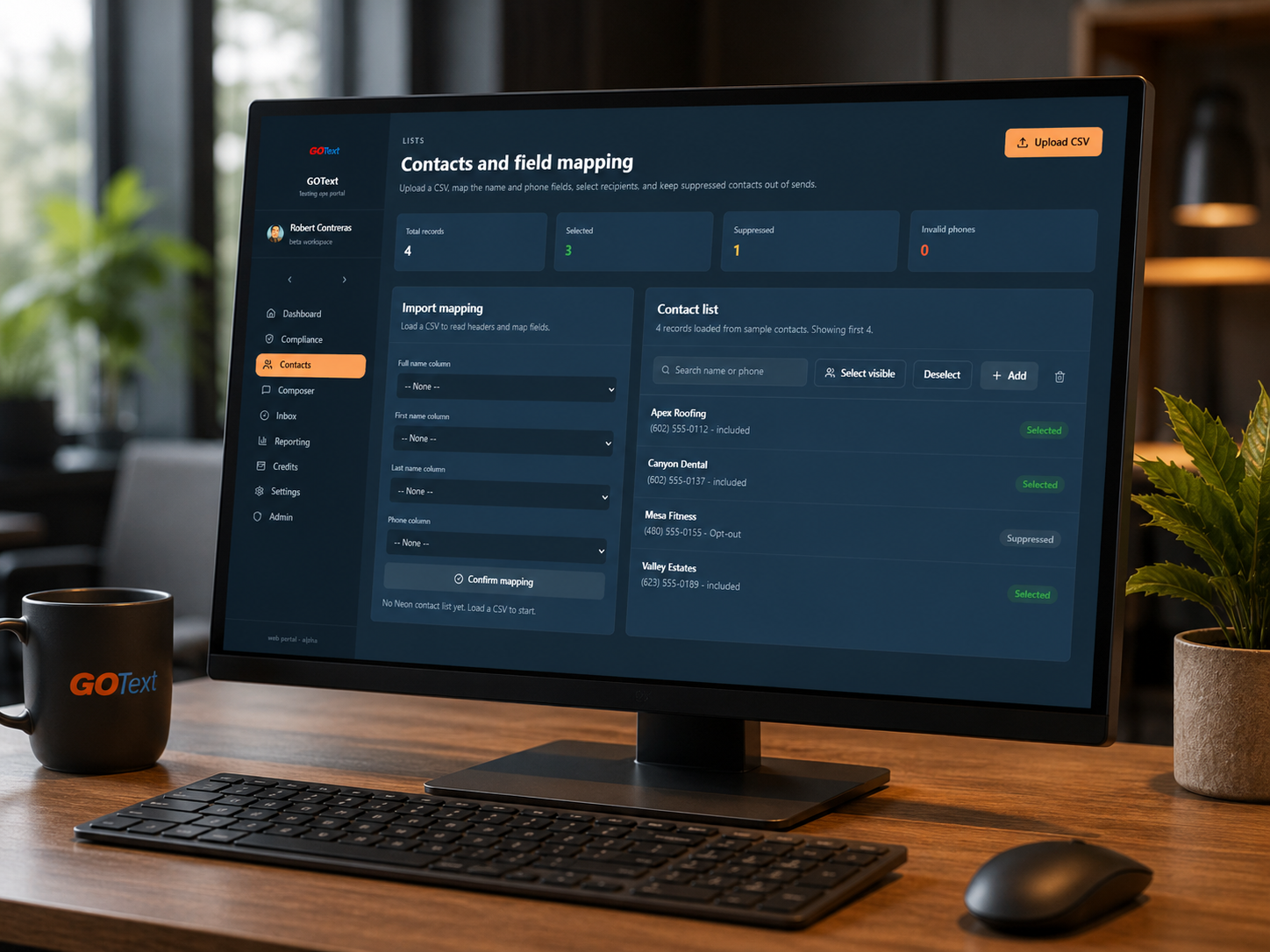 GOText dashboard preview