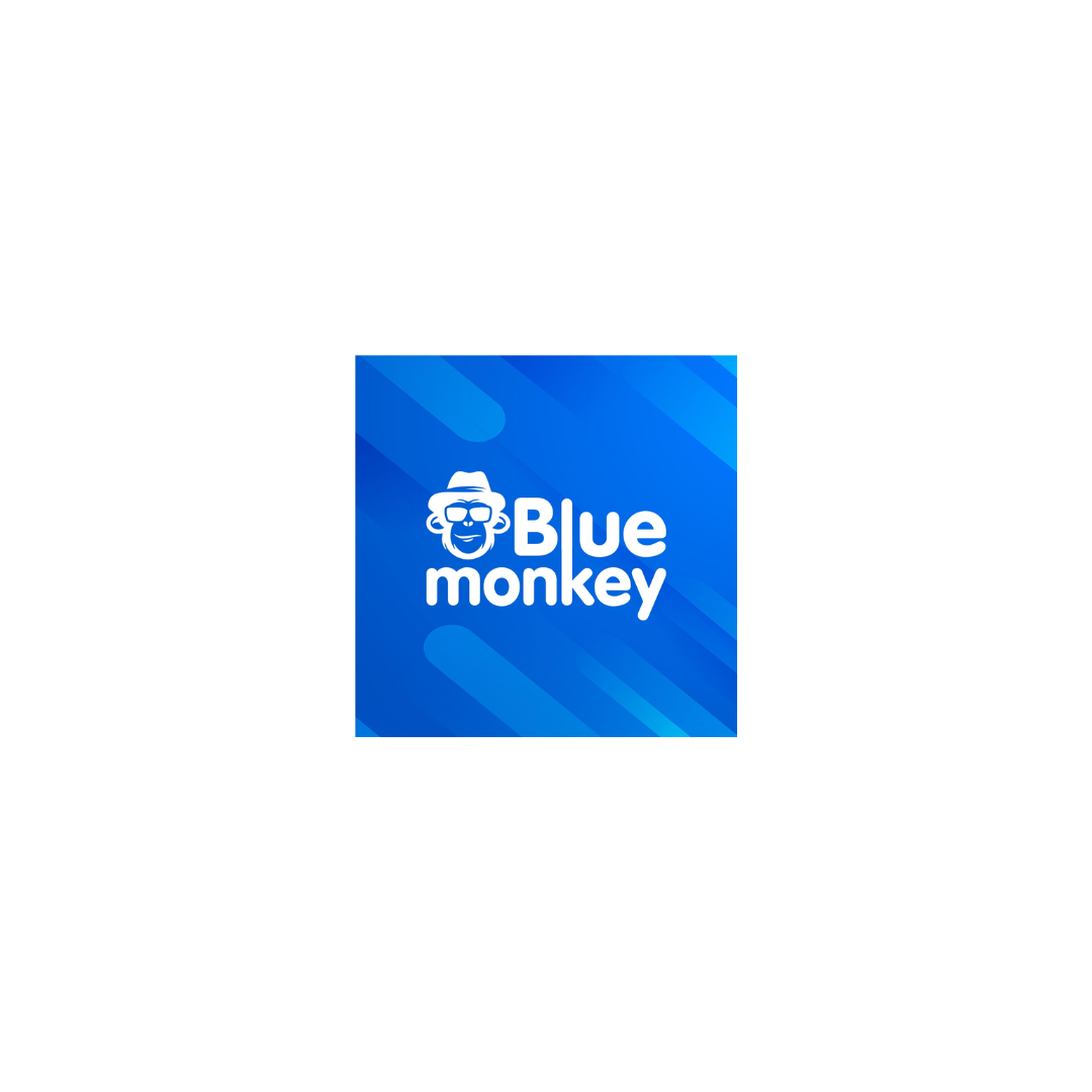 Het logo van de blauwe aap staat op een blauwe achtergrond.