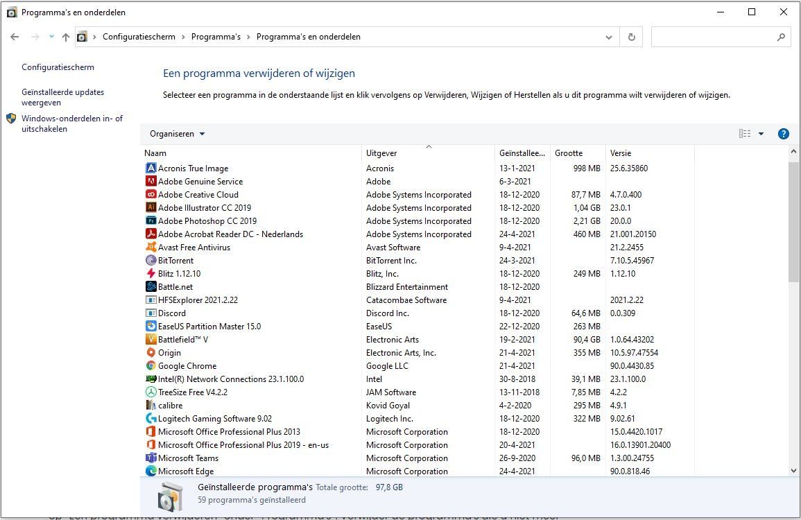 Een programma verwijderen of wijzigen