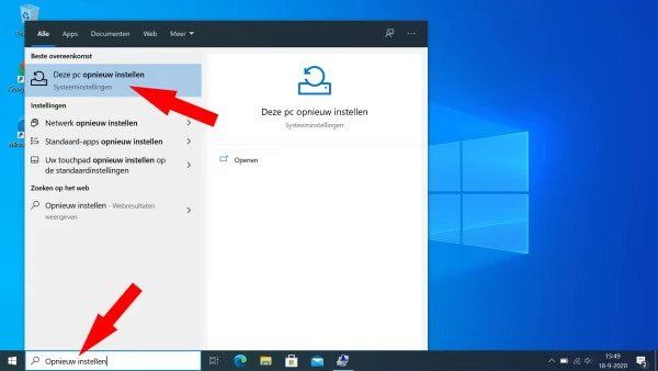 Windows 10 opnieuw instellen