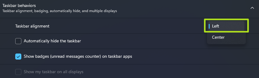 Windows 11 Taakbalk uitlijnen
