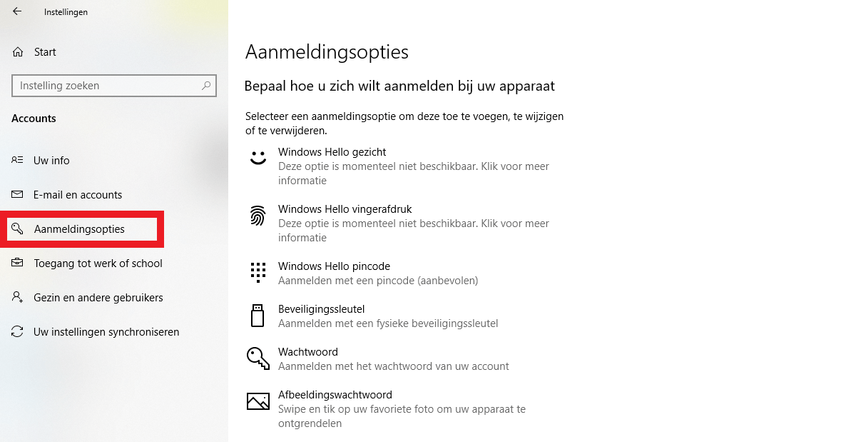 aanmeldopties