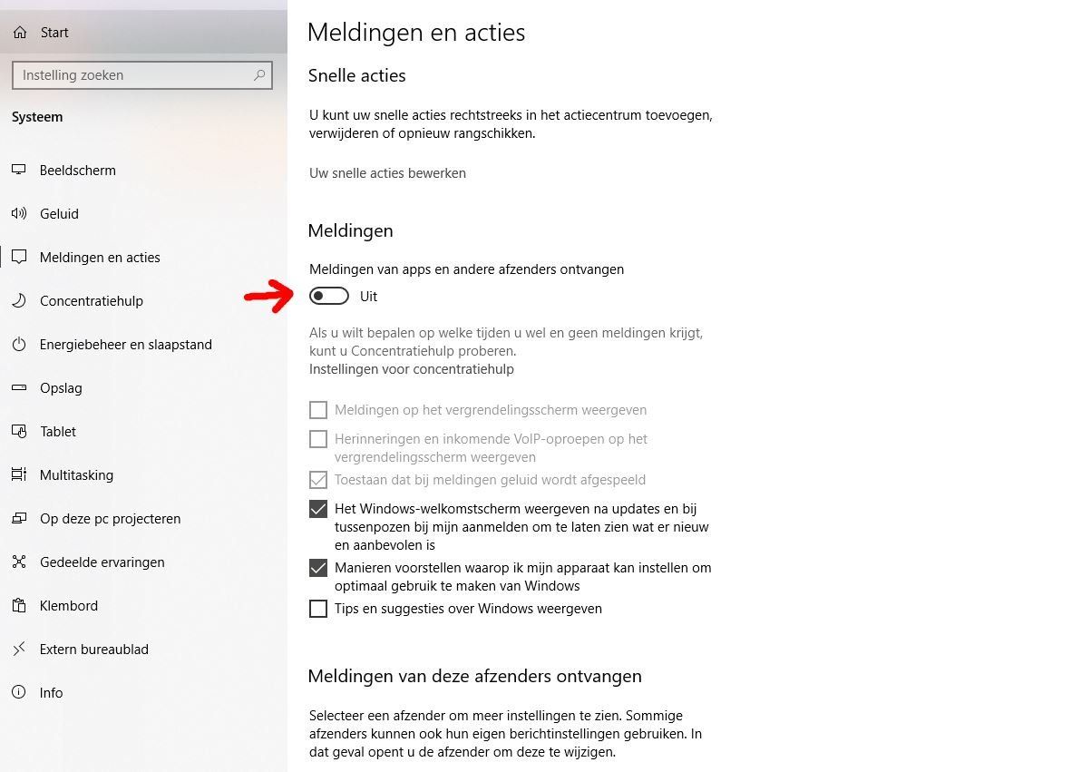 Meldingen uitschakelen