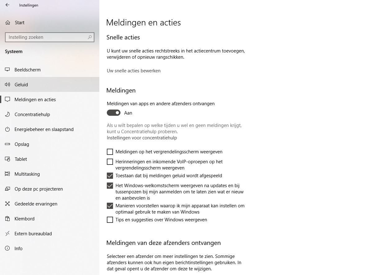 Meldingen en Acties