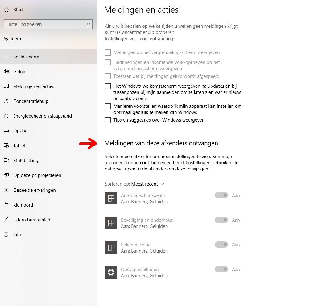 Meldingen van deze afzenders ontvangen uitschakelen