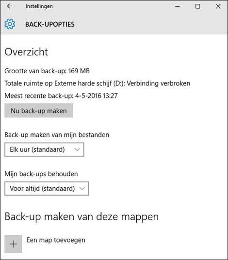 Opties back-up maken