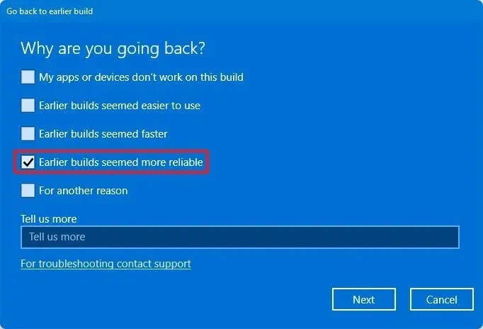 Go back earlier build