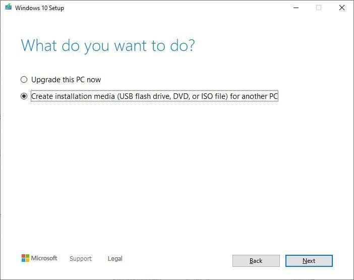 Media creation tool create installation media