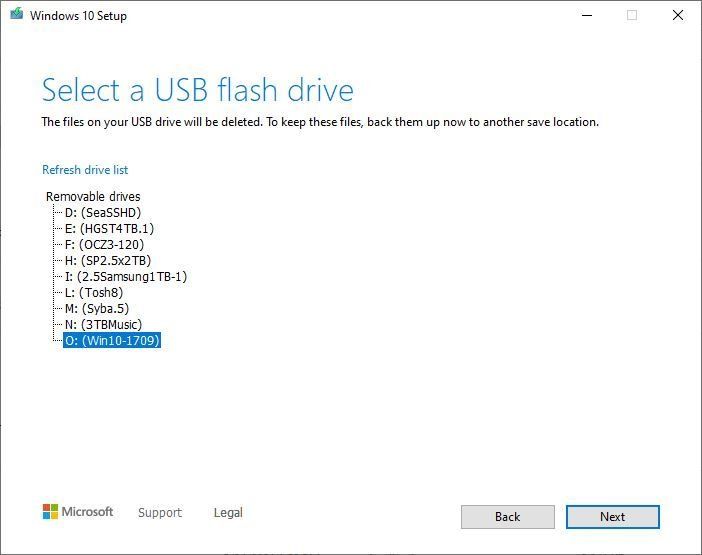 Windows media creation tool select usb