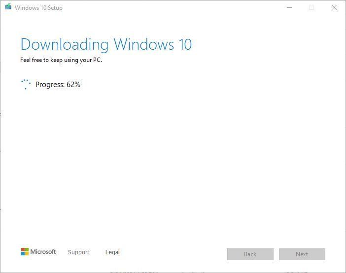 Downloading Windows 10