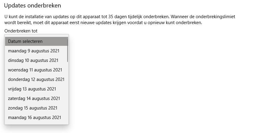 Windows update datum selecteren