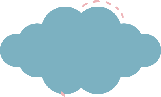 A blue cloud with pink dots on a white background.