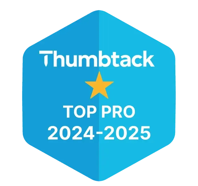 Thumbtack Top Pro 2024-2025 blue badge with gold star icon