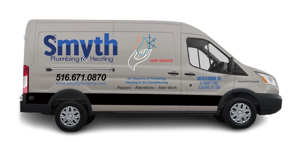 White Smyth service van with company logo and contact information on the side