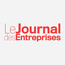 Logo rouge et blanc de Le Journal des Entreprises sur fond blanc
