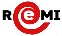 Logo REMI con un'icona circolare rossa a forma di 