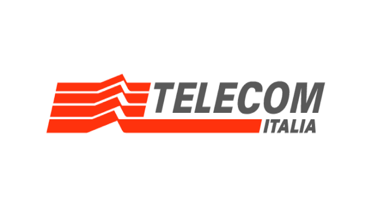 Logo di Telecom Italia in rosso e grigio su sfondo bianco.