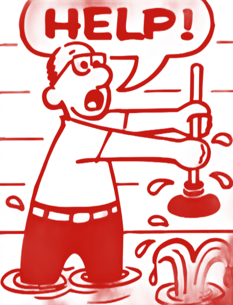 Man using plunger, shouting