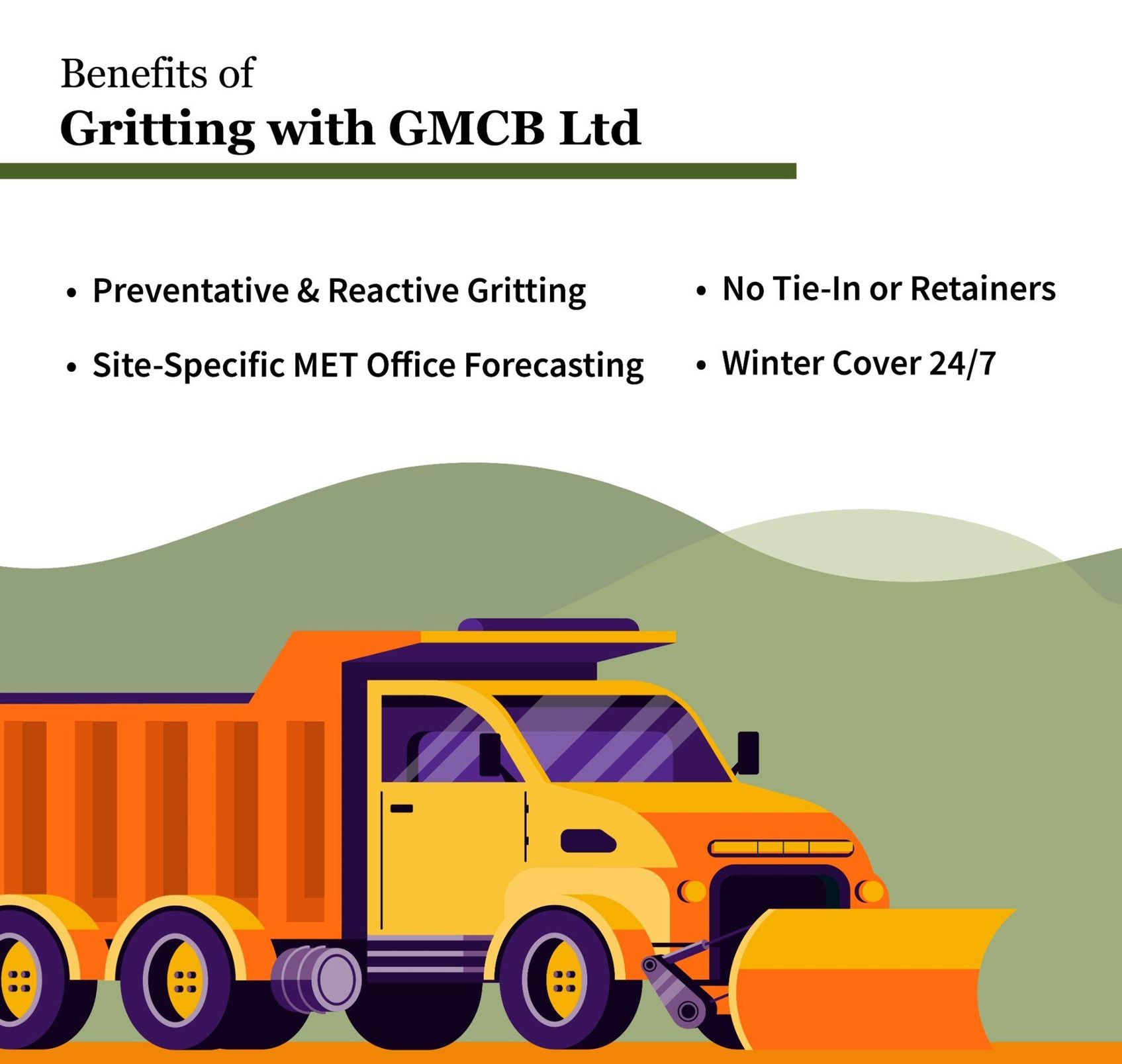 Infographic highlighting key benefits of gritting services by GMCB Ltd