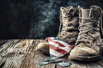 Image of combat boots and American Flag
