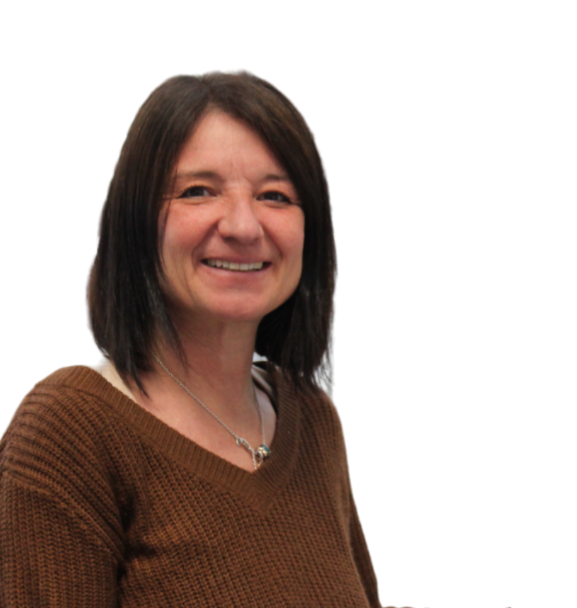 a woman wearing a brown sweater smiles for the camera