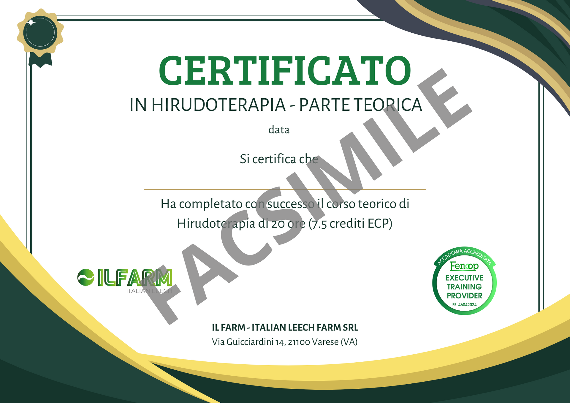 Un certificato verde e oro con la scritta