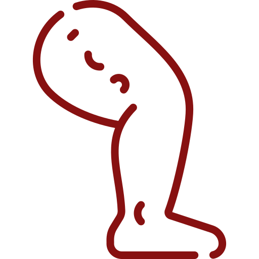 Maroon outline of a bent, smiling worm-like character on a white background