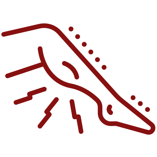 Red line icon of a hand holding a sloped surface with dotted grip markings and impact lines