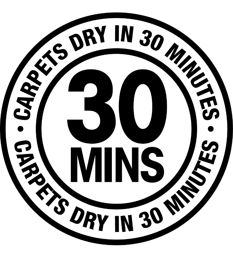 A black and white logo that says `` carpets dry in 30 minutes ''.
