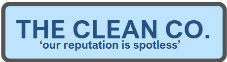 A blue sign that says the clean co. our reputation is spotless