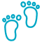 A pair of blue footprints on a white background.